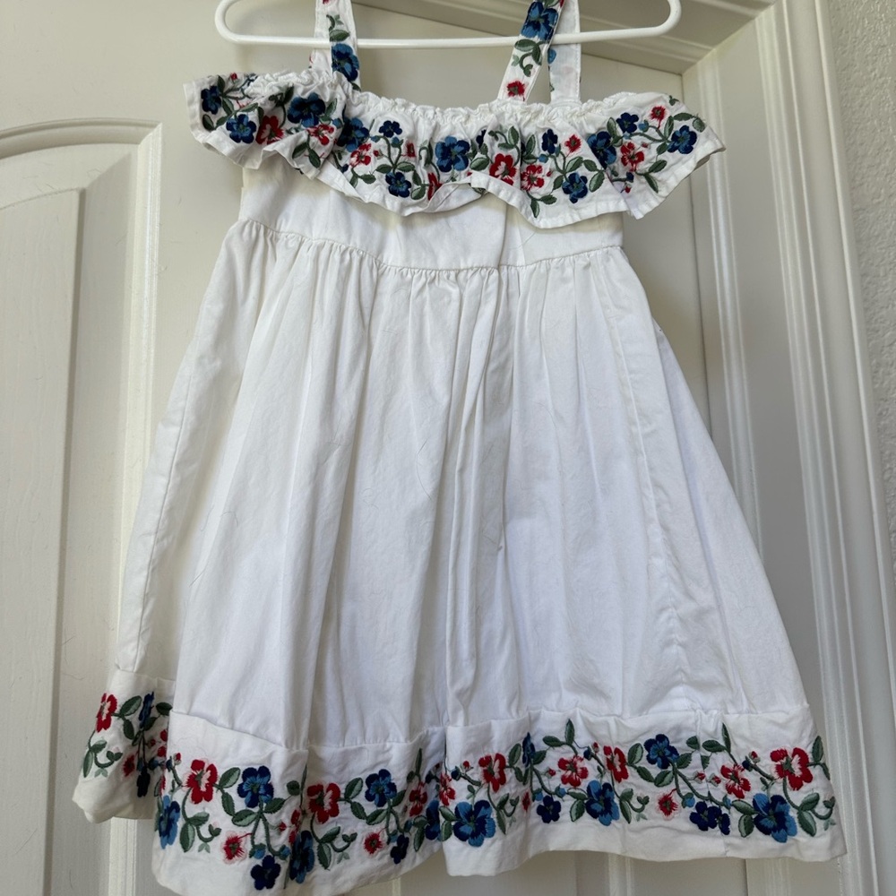 White Embroidered Floral Fit N Flare Dress- 3T